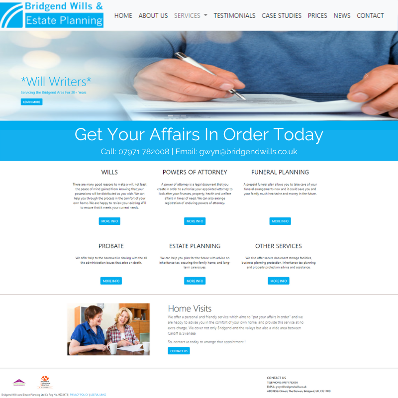 Image of Bridgendwills.co.uk a website designed by Cerys Codes